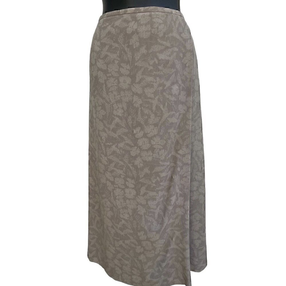 VTG 90s Maxi Faux Wrap Around Long Skirt Floral Abstract Design Taupe Women’s 16